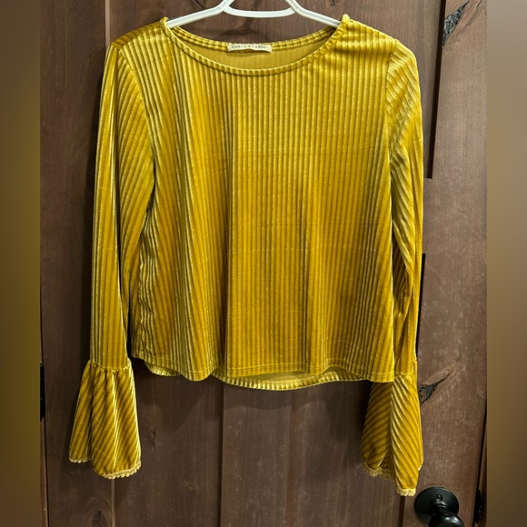 Chris and Carol Mustard Yellow Velvet Top with Bell Sleeves - Picture 1 of 2